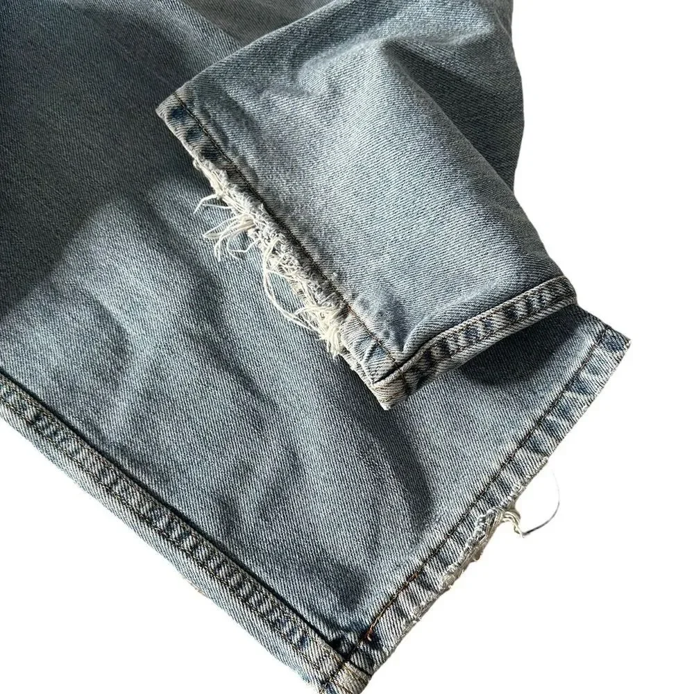 Levis 505 Regular‎ Fit Mens Blue Jeans Size 36 x 32 Distressed Grunge Fray Hem